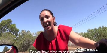 Busty Milf In Sexy Red Dress Gave Juicy Blowjob Outdoor