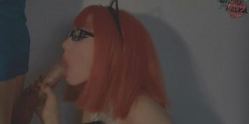 Redhead Catwoman In Glasses Sucked Cock And Gets Cum On Tongue Bdsm Fetish Blowjob