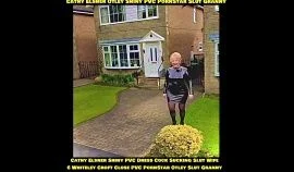 Cathy Shiny Pvc Slut Dress High Heel Stockings Public Pvc Town Walk Granny Porn
